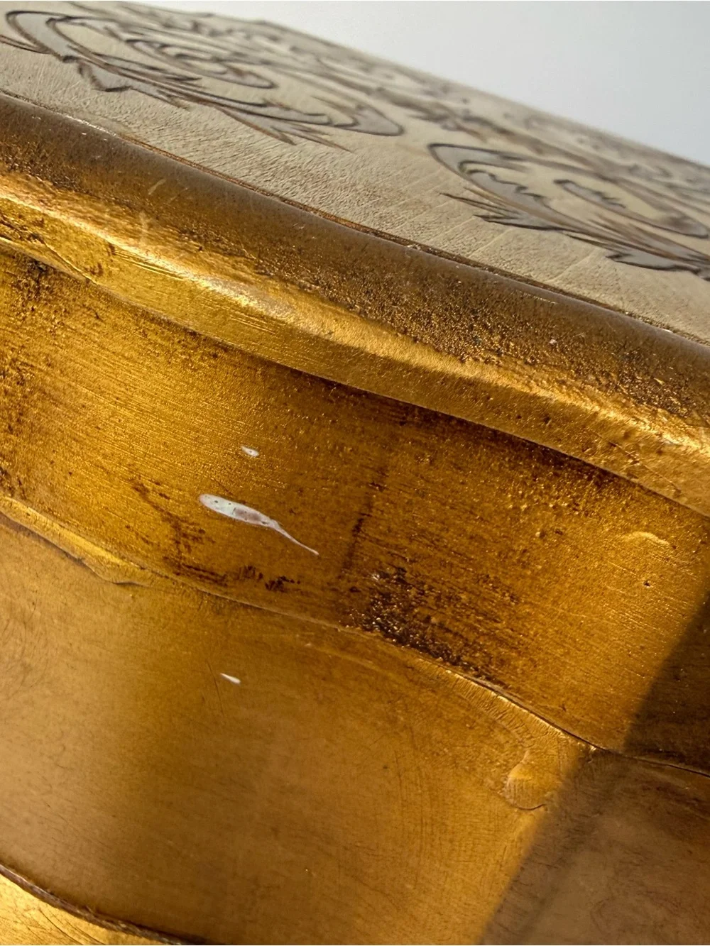 Vintage Italian Florentine Gilt Gold Wooden Hinged Chest Musical Jewelry Box